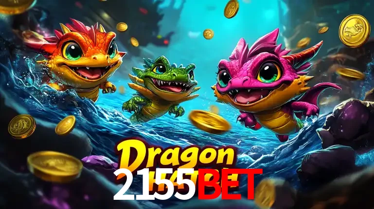 Arte promocional do jogo Dragon Hatch com três adoráveis dragões bebês nadando entre moedas de ouro, um dos slots mais divertidos para jogar no cassino 2155bet.