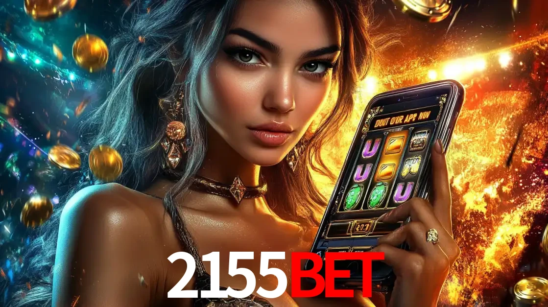 Mulher elegante mostrando um jogo de caça-níqueis em seu smartphone, destacando a experiência de cassino móvel oferecida pelo aplicativo 2155bet.